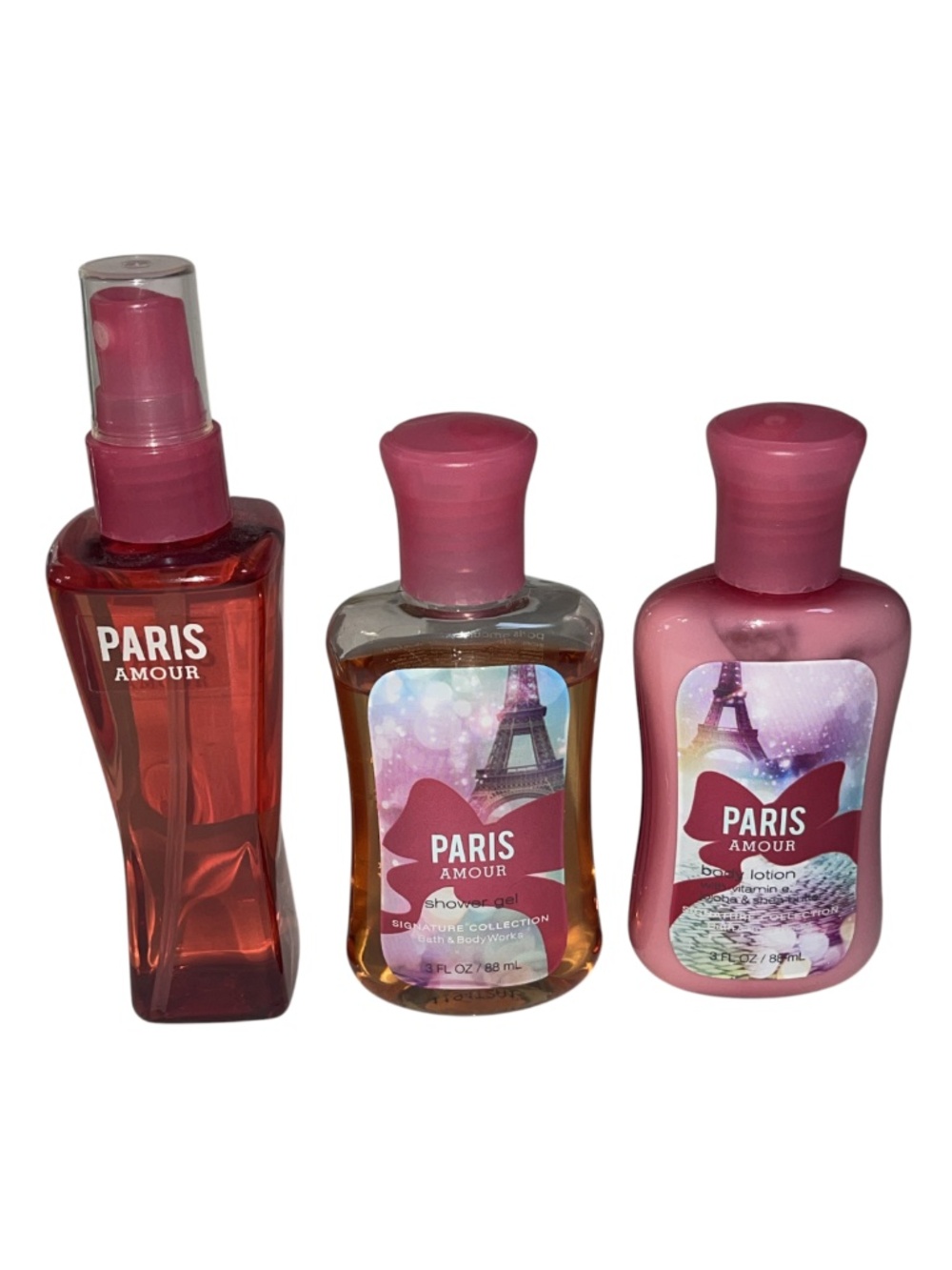Bath Body Works PARIS AMOUR Travel Size Mini Mist Lotion Shower Gel Lot Set of 3
